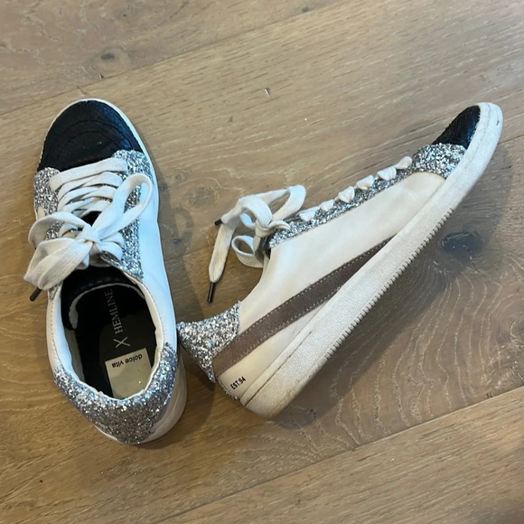 Dolce Vita Sneakers Sparkly Shoes 8.5 Nadea Zina Hemline Black Snake Glitter - Picture 4 of 9